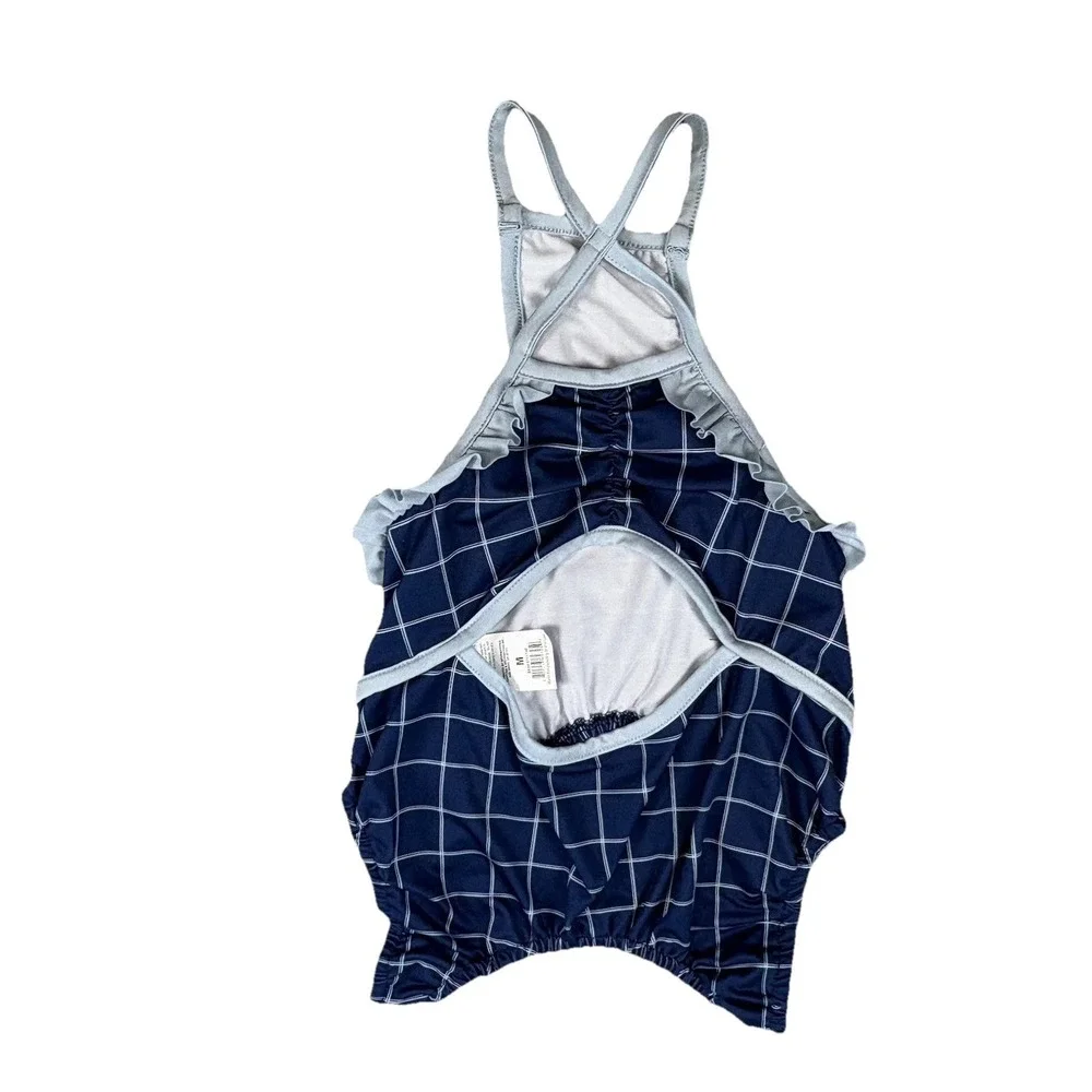 YOULY Dog Bathing Suit Swimsuit‎ Girl Size M Blue Check Ruffles 16-18